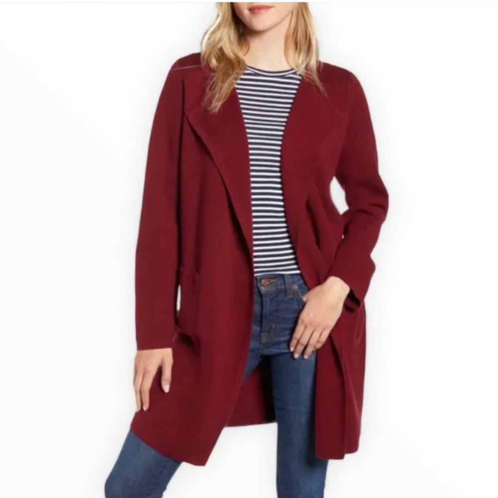 J. Crew 365 Merino Wool Blend Cardigan Burgundy Open Front Sweater Women's XS
